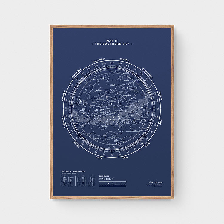Stellar Map Constellation Prints: Map II — The Southern Sky (Night-Blue)