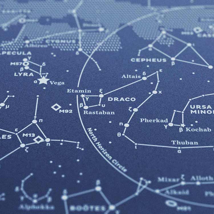 Stellar Map Constellation Prints: Map I — The Northern Sky (Night-Blue)