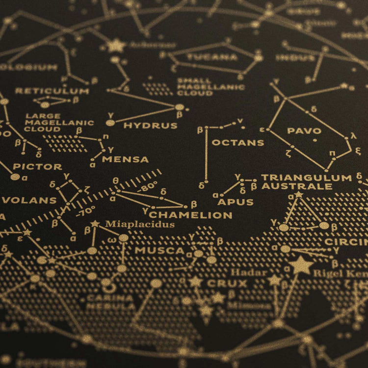 Stellar Map Constellation Prints: Map II — The Southern Sky (Gold/Black)