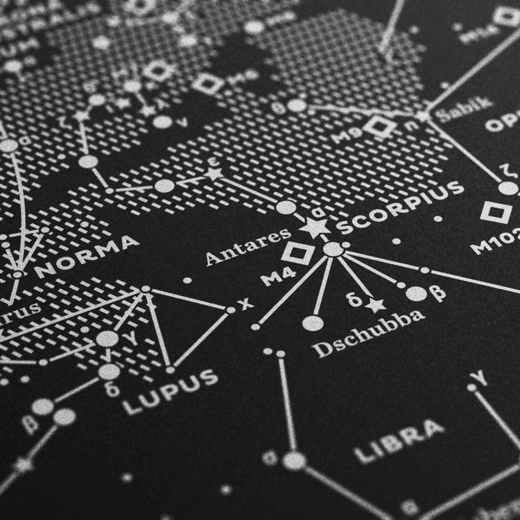 Stellar Map Constellation Prints: Map II — The Southern Sky (Silver/Black)