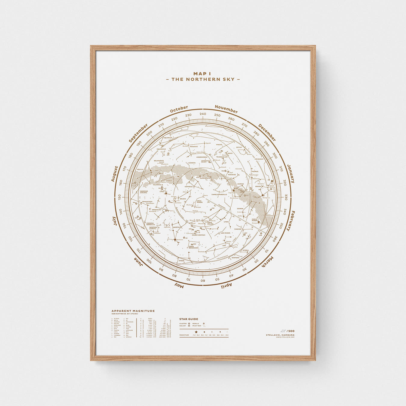 Stellar Map Constellation Prints: Map I — The Northern Sky (Gold/White)