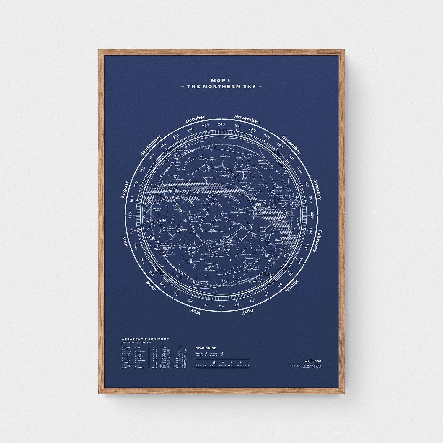 Stellar Map Constellation Prints: Map I — The Northern Sky (Night-Blue)