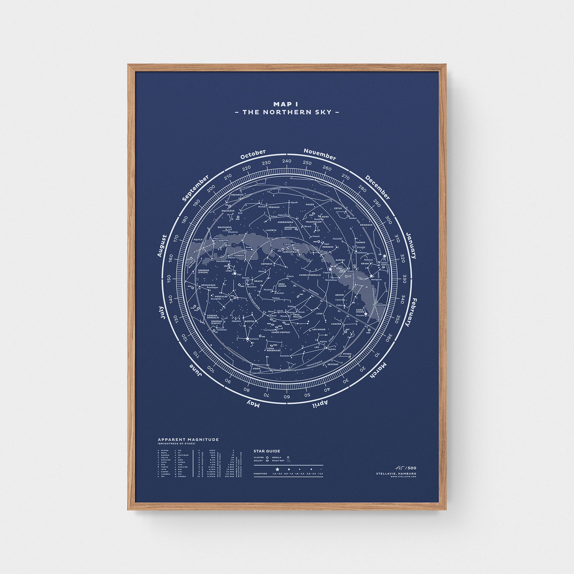 Stellar Map Constellation Prints: Map I — The Northern Sky (Night-Blue)
