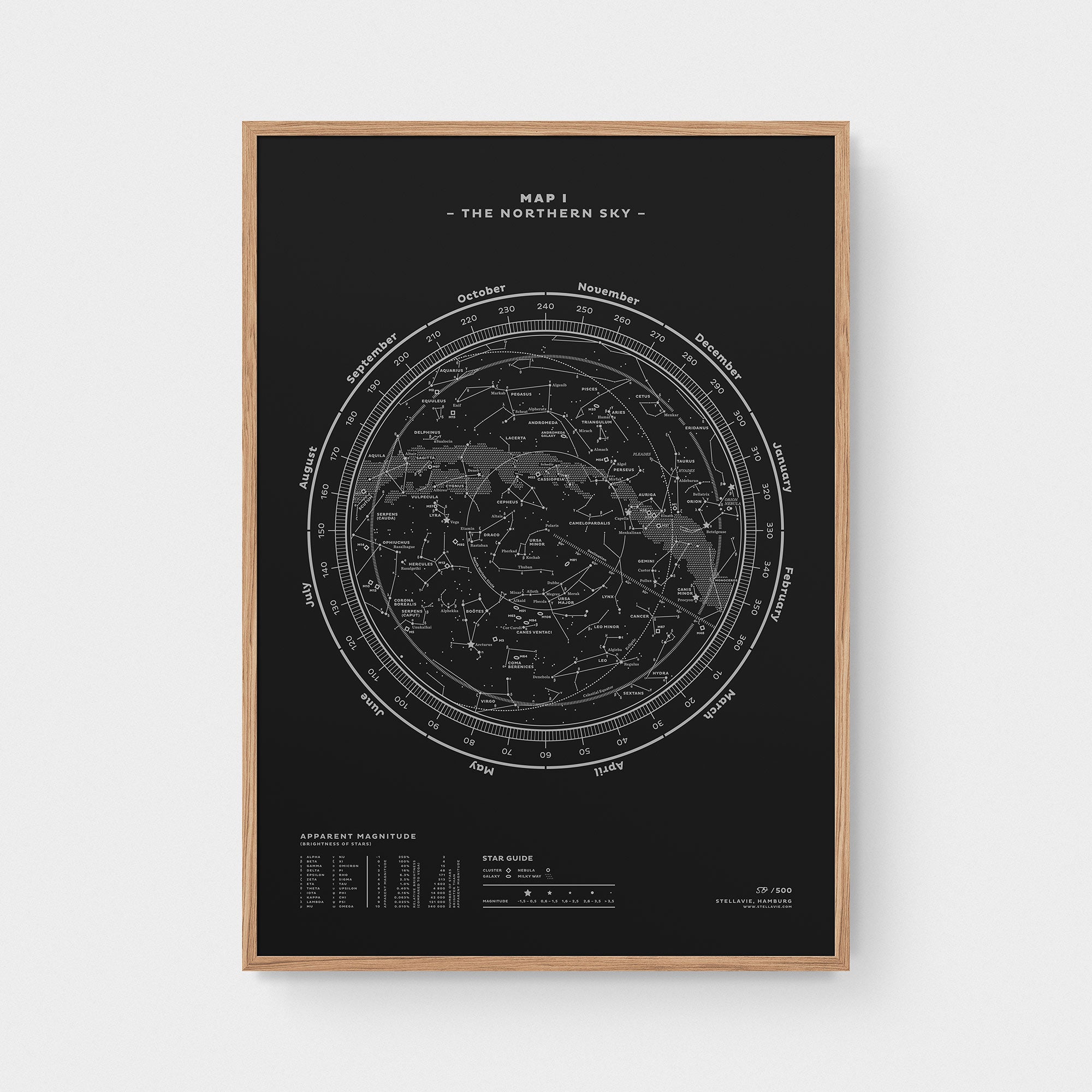 Stellar Map Constellation Prints: Map I — The Northern Sky (Silver/Black)