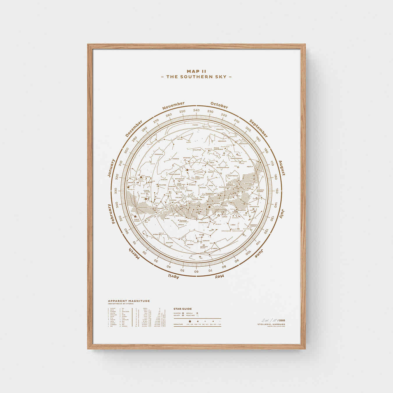 Stellar Map Constellation Prints: Map II — The Southern Sky (Gold/White)
