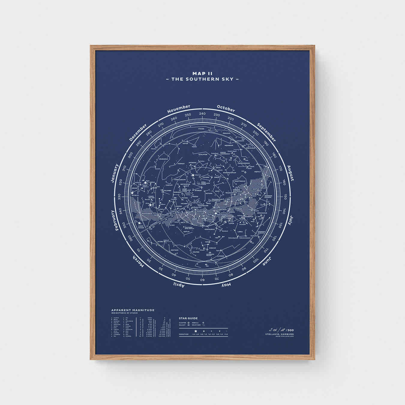 Stellar Map Constellation Prints: Map II — The Southern Sky (Night-Blue)