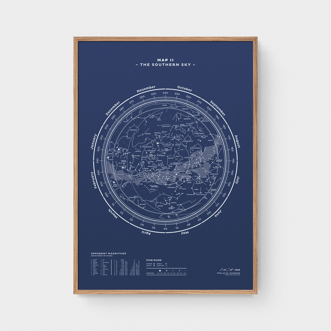 Stellar Map Constellation Prints: Map II — The Southern Sky (Night-Blue)