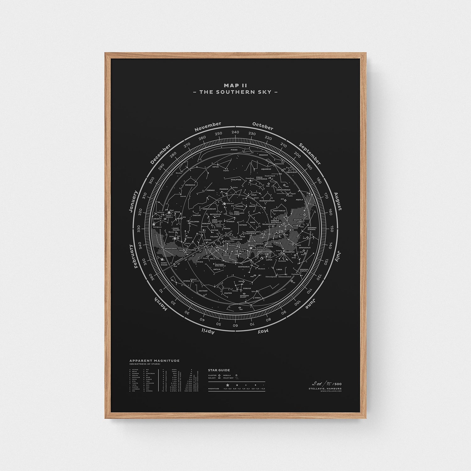 Stellar Map Constellation Prints: Map II — The Southern Sky (Silver/Black)