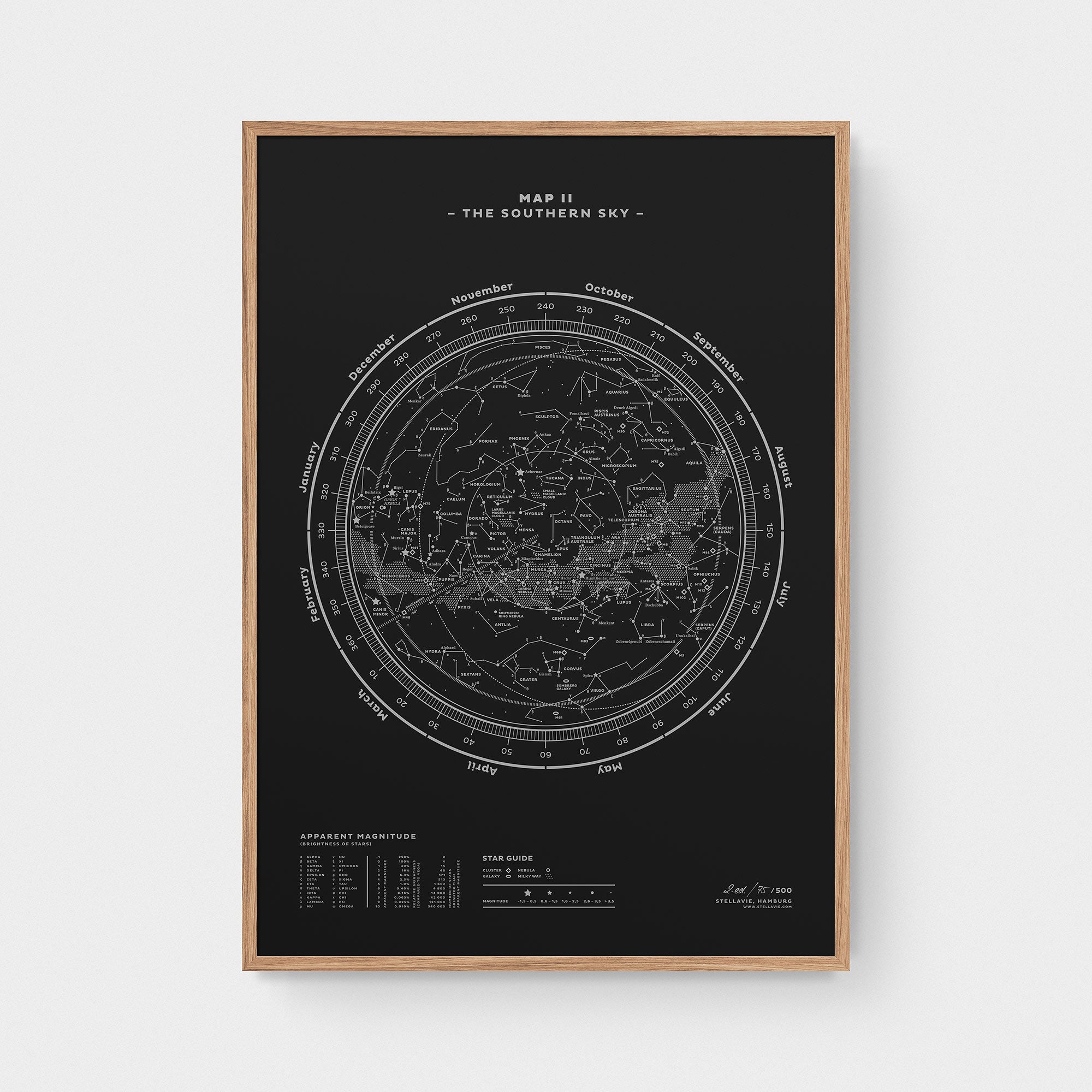 Stellar Map Constellation Prints: Map II — The Southern Sky (Silver/Black)