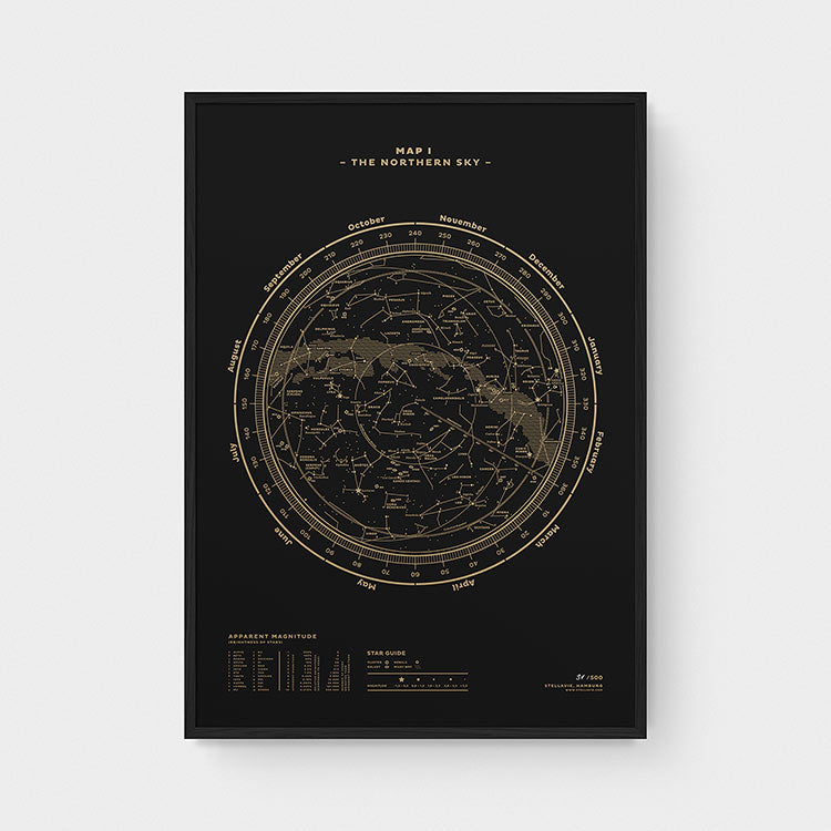 Stellar Map Constellation Prints: Map I — The Northern Sky (Gold/Black)