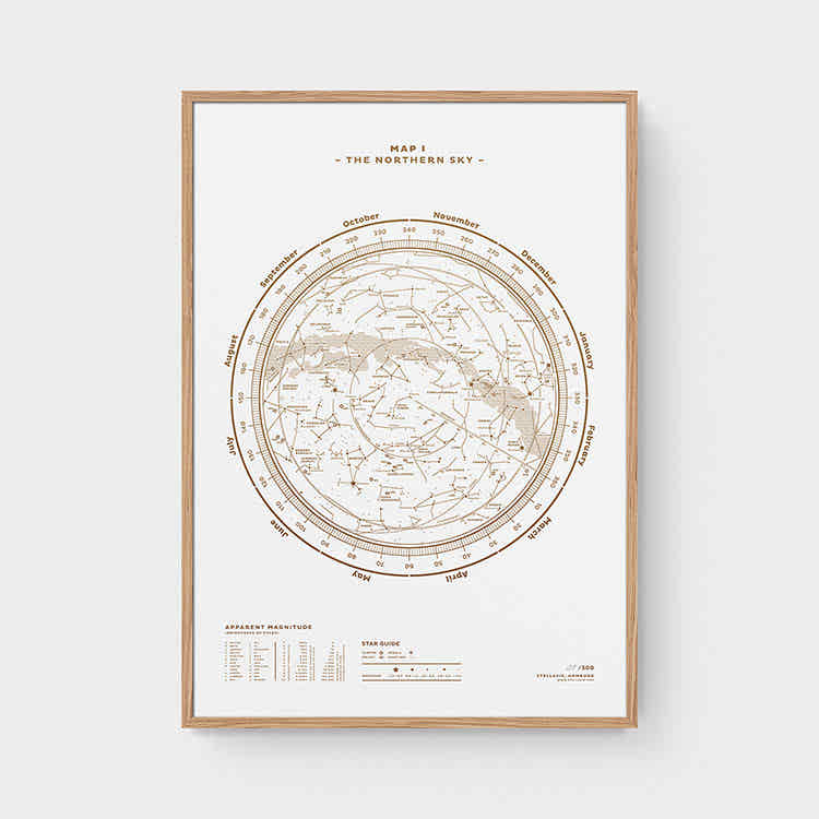 Stellar Map Constellation Prints: Map I — The Northern Sky (Gold/White)