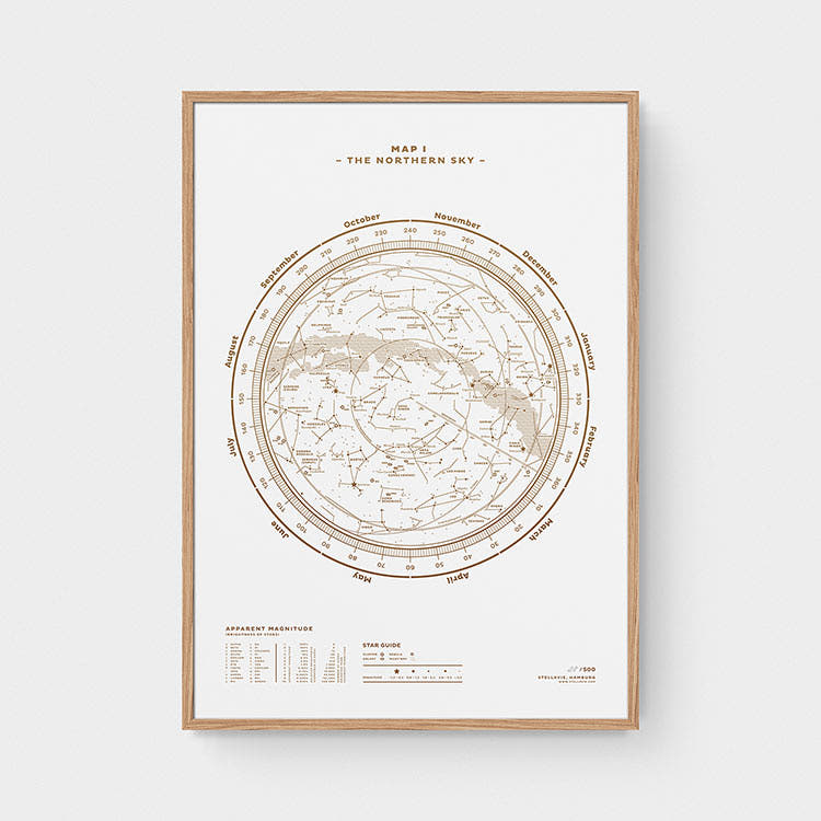 Stellar Map Constellation Prints: Map I — The Northern Sky (Gold/White)