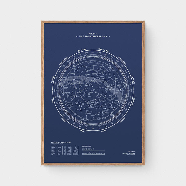 Stellar Map Constellation Prints: Map I — The Northern Sky (Night-Blue)