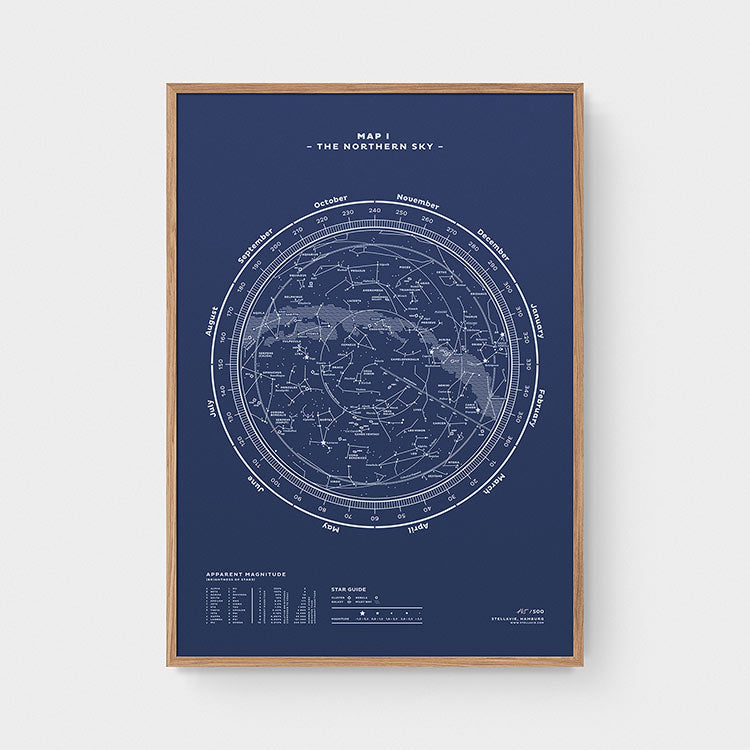 Stellar Map Constellation Prints: Map I — The Northern Sky (Night-Blue)