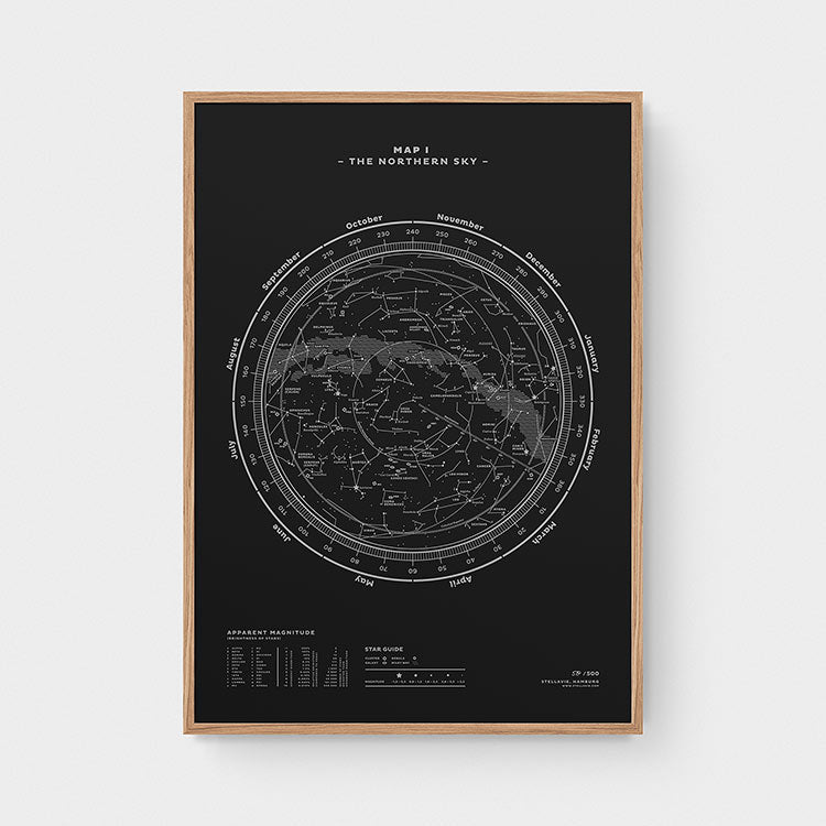 Stellar Map Constellation Prints: Map I — The Northern Sky (Silver/Black)