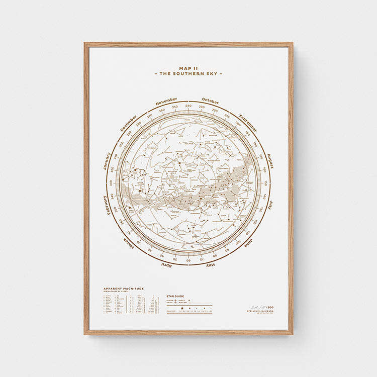 Stellar Map Constellation Prints: Map II — The Southern Sky (Gold/White)