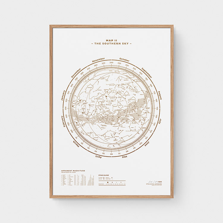 Stellar Map Constellation Prints: Map II — The Southern Sky (Gold/White)