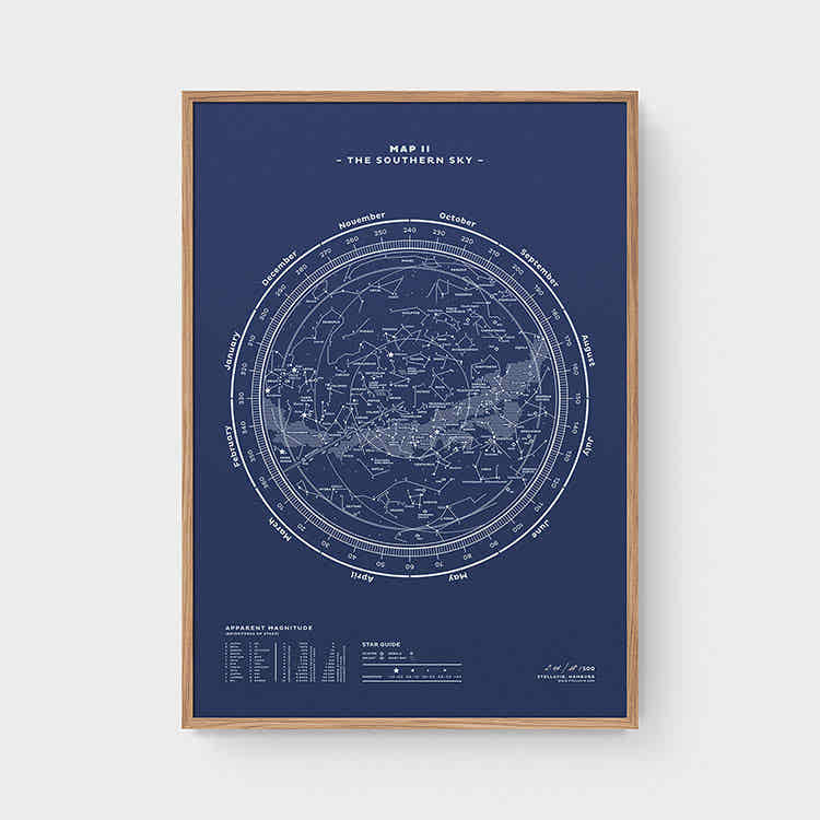 Stellar Map Constellation Prints: Map II — The Southern Sky (Night-Blue)