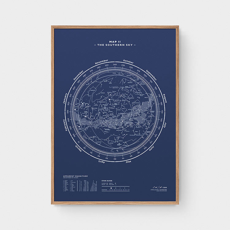 Stellar Map Constellation Prints: Map II — The Southern Sky (Night-Blue)