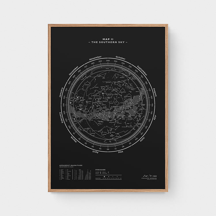 Stellar Map Constellation Prints: Map II — The Southern Sky (Silver/Black)