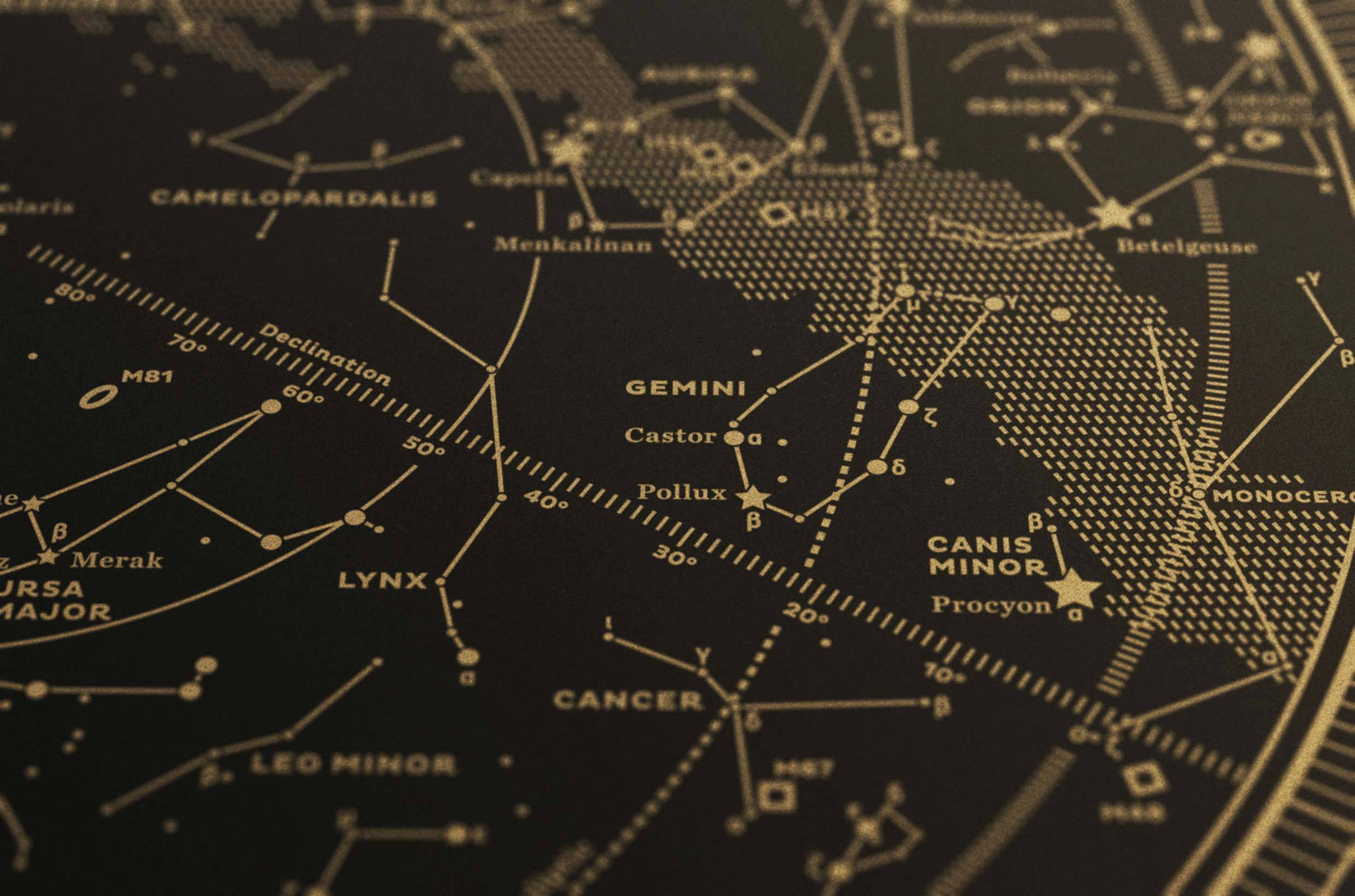 Stellar Map Constellation Prints: Map I — The Northern Sky (Gold/Black)