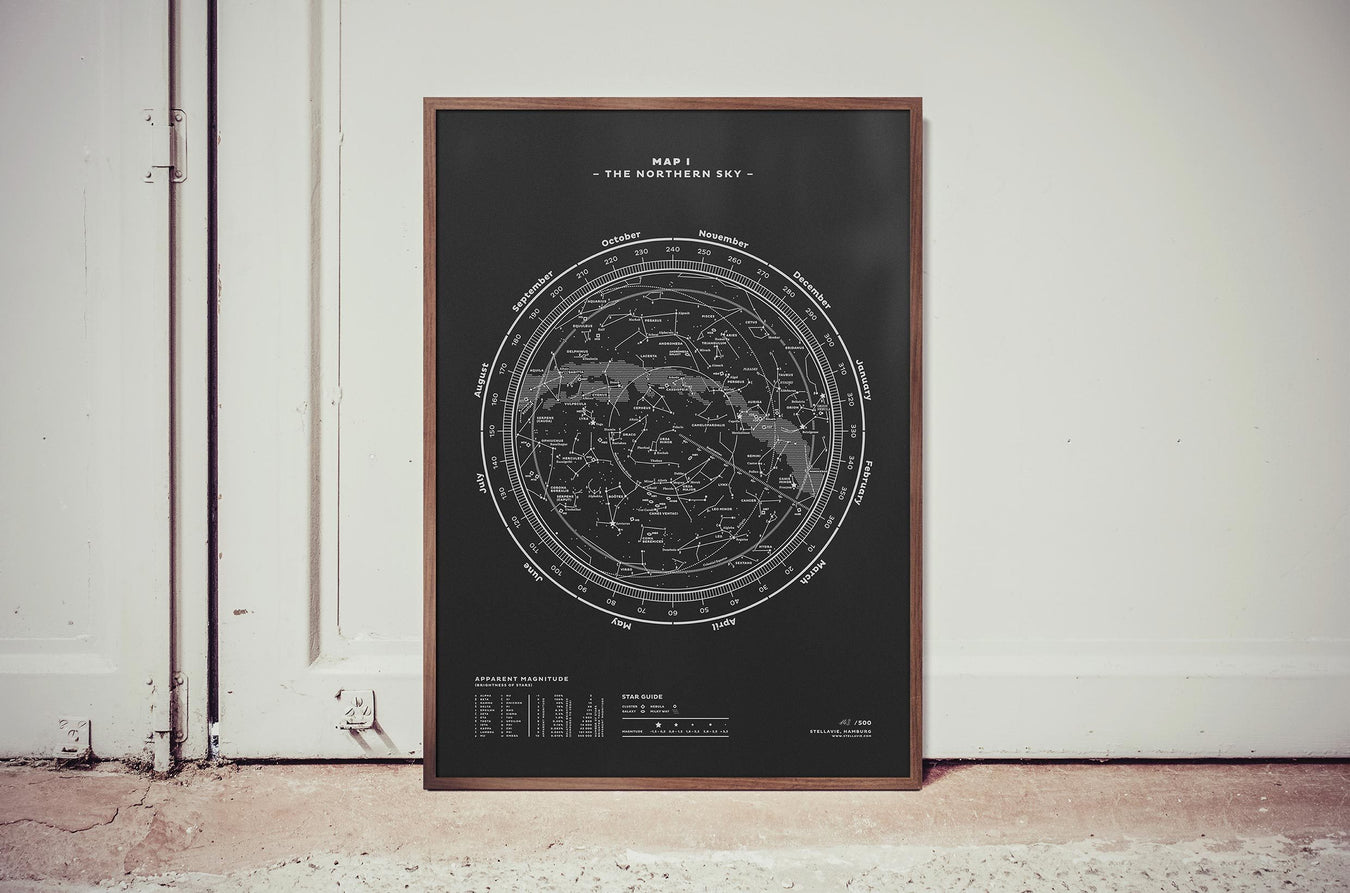 Stellar Map Constellation Prints: Map I — The Northern Sky (Silver/Black)