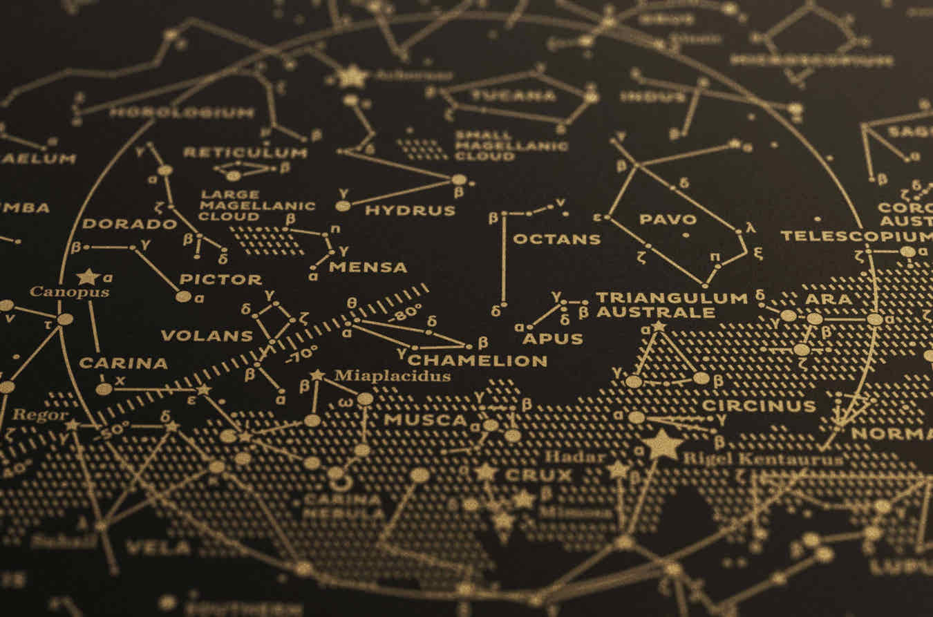 Stellar Map Constellation Prints: Map II — The Southern Sky (Gold/Black)