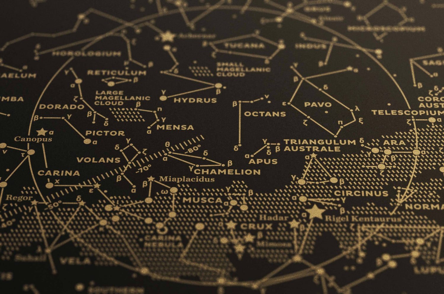 Stellar Map Constellation Prints: Map II — The Southern Sky (Gold/Black)