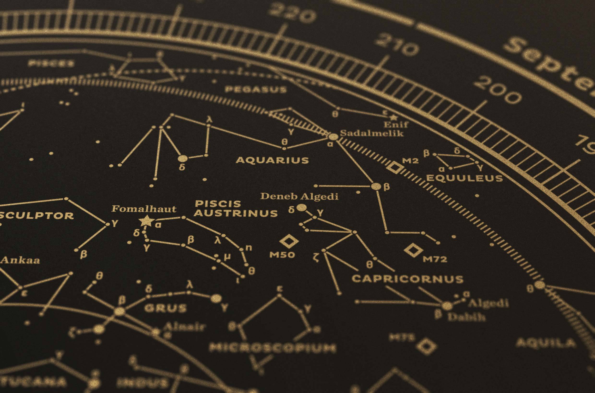 Stellar Map Constellation Prints: Map II — The Southern Sky (Gold/Black)