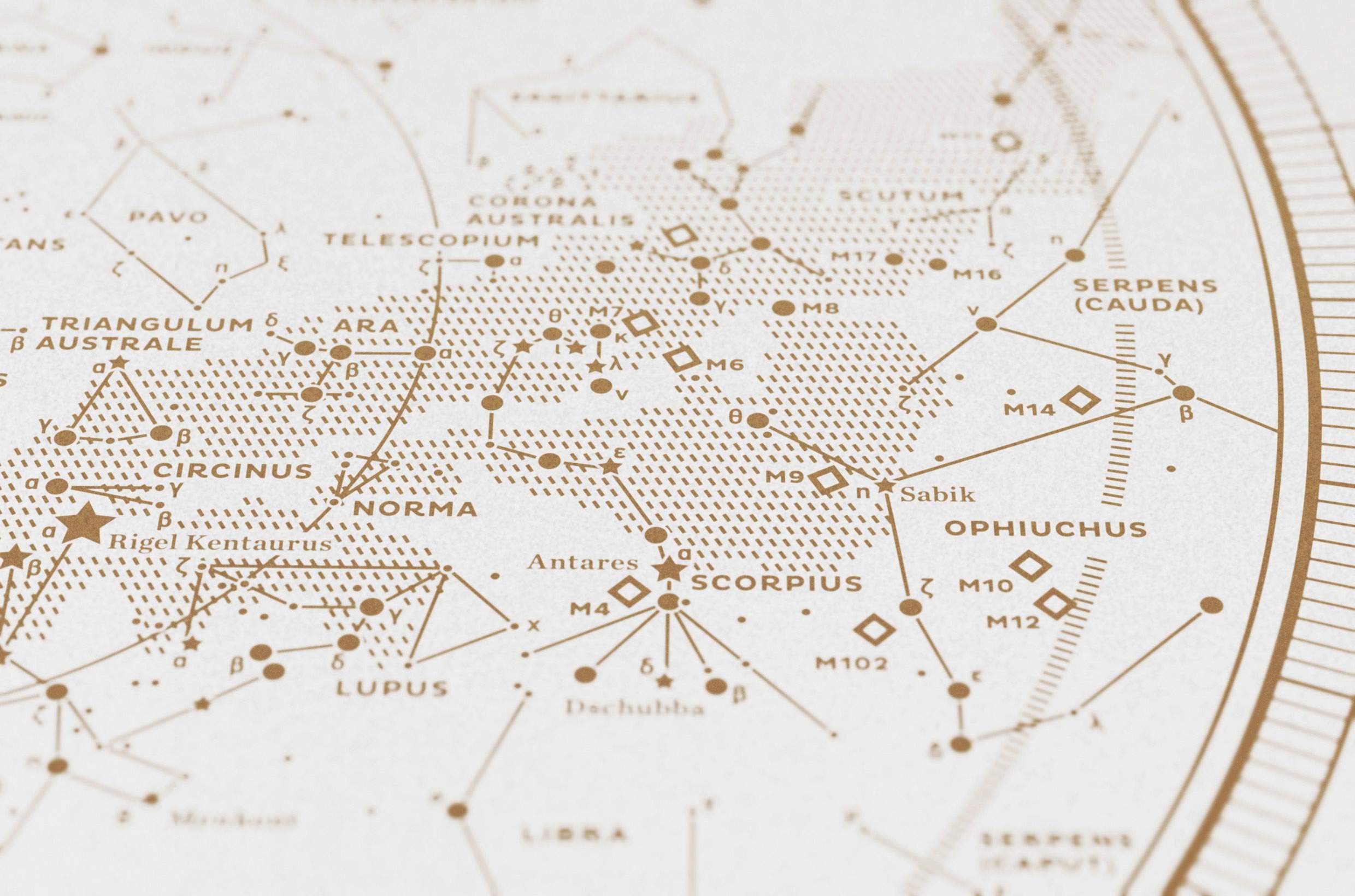 Stellar Map Constellation Prints: Map II — The Southern Sky (Gold/White)