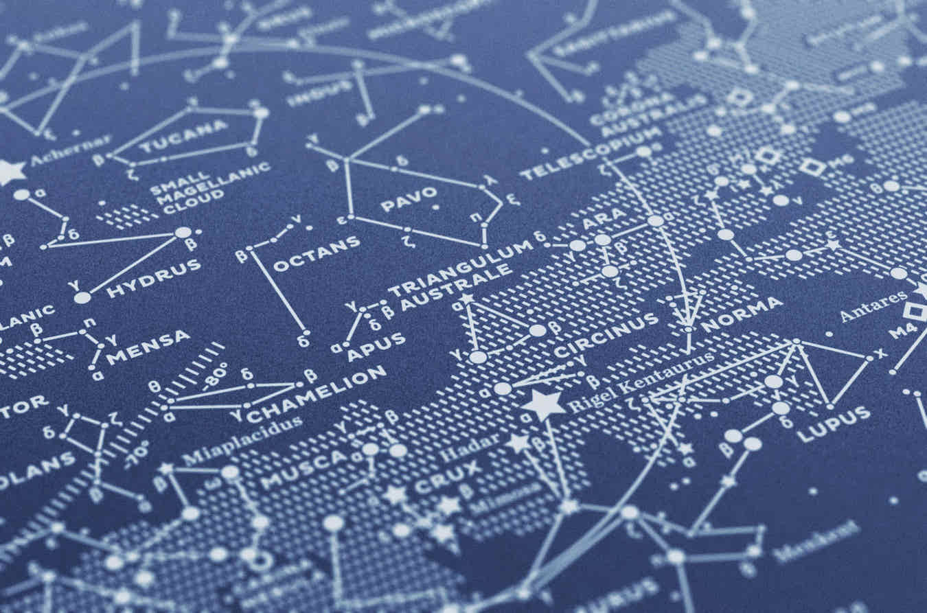 Stellar Map Constellation Prints: Map II — The Southern Sky (Night-Blue)
