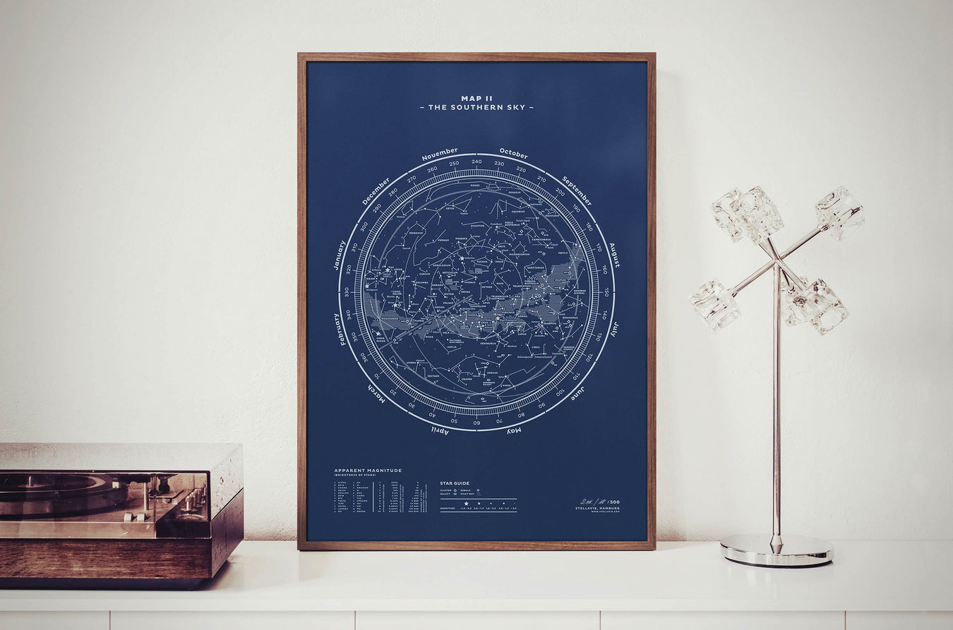 Stellar Map Constellation Prints: Map II — The Southern Sky (Night-Blue)