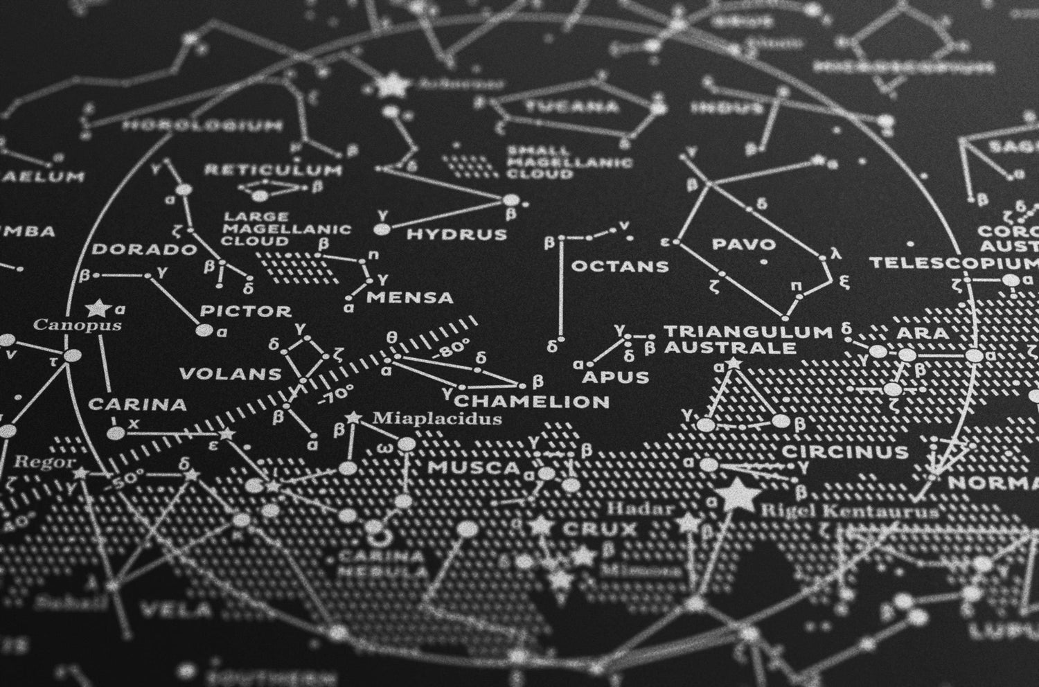 Stellar Map Constellation Prints: Map II — The Southern Sky (Silver/Black)